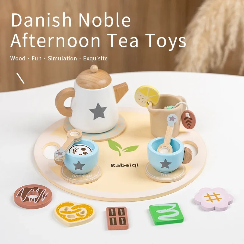 Toys Kitchen Simulation Tea Set Afternoon Activity Games Pretend Play Kitchen Accessories for Kids Wooden Kitchen