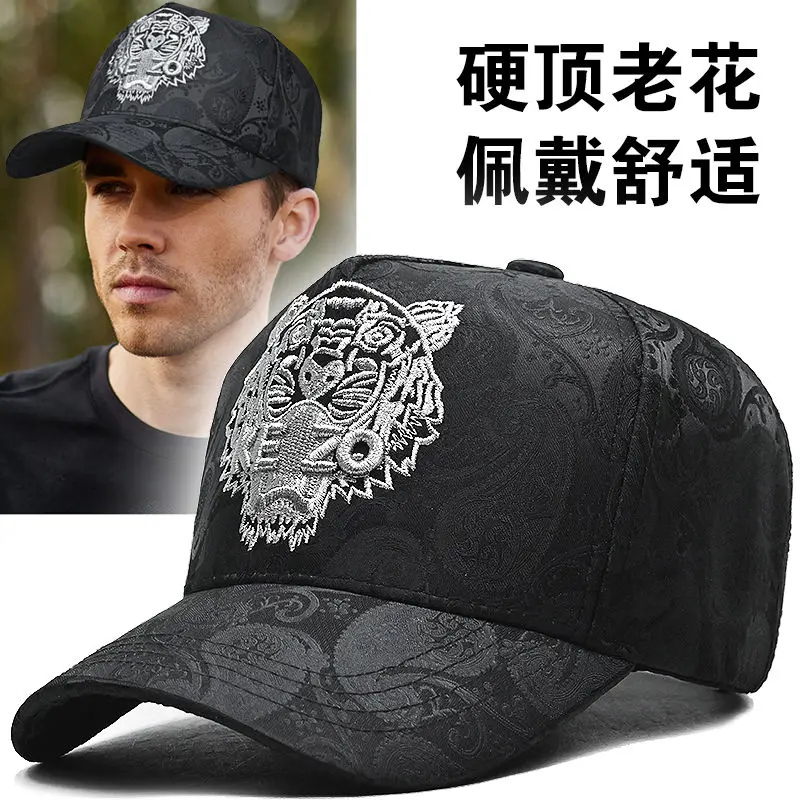 InlnDtor Tiger Head Embroidered High Top Cashew nut baseball cap Men's fashion casual hip hop hard top duck cap