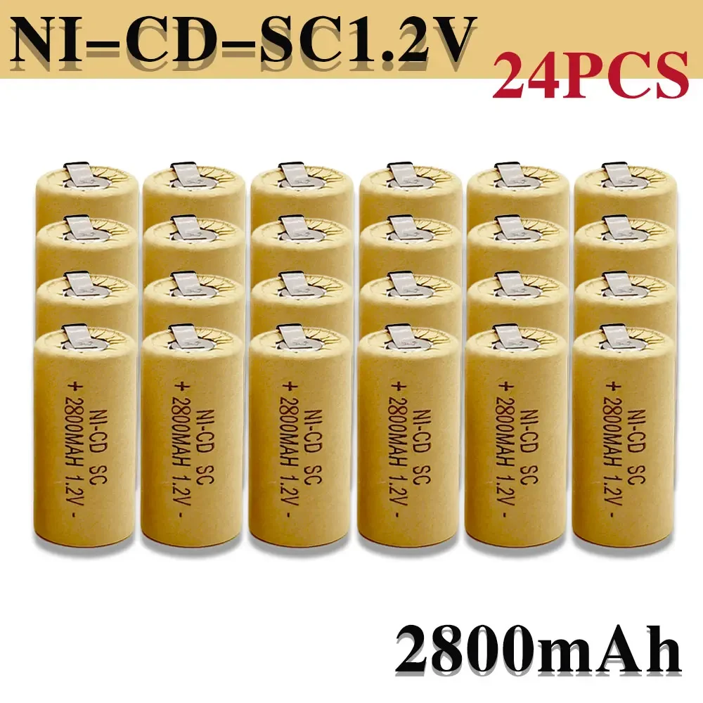 Baterias recarregáveis do SC da broca elétrica, baterias da chave de fenda, SubC, Ni-Cd, 1.2V, 2200mA, 2800mAh, 2-20Pcs