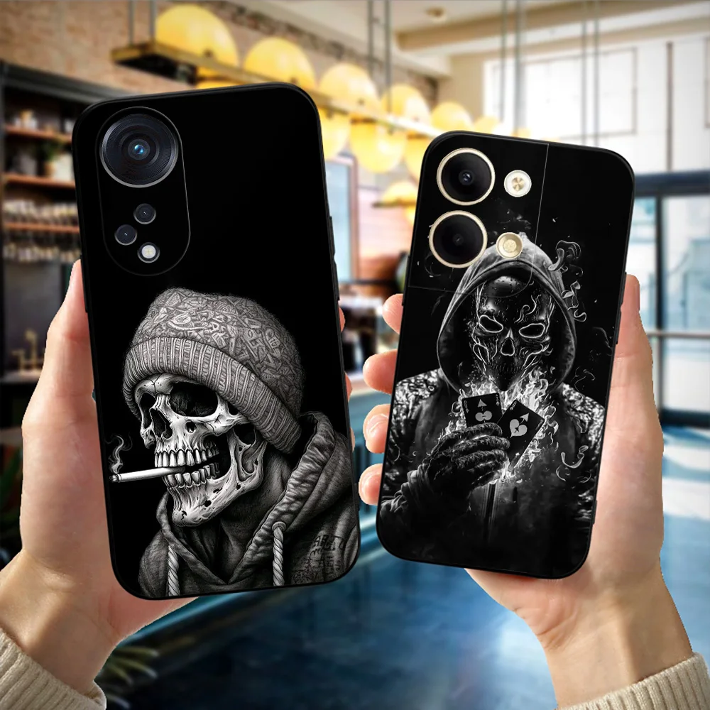 Black Tpu Case For OPPO A16 A16S A55 A94 F17 F19 Pro Reno 4 5 Lite 6 4G 5G Green Black Skull