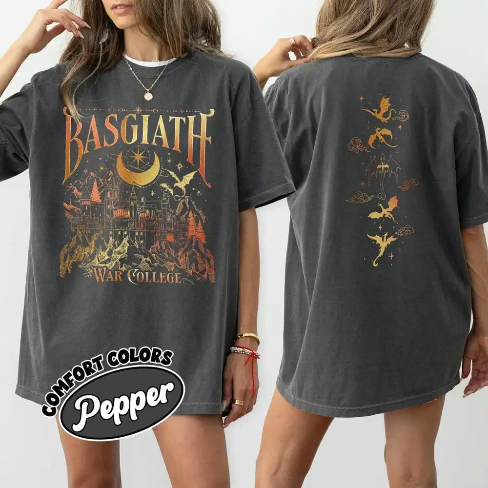 

Vintage Basgiath War College 2 Sided Comfort Shirt Fourth Wing Dragon Rider Unisex Tee Cotton Y2K Top Daily Trendy Streetwear