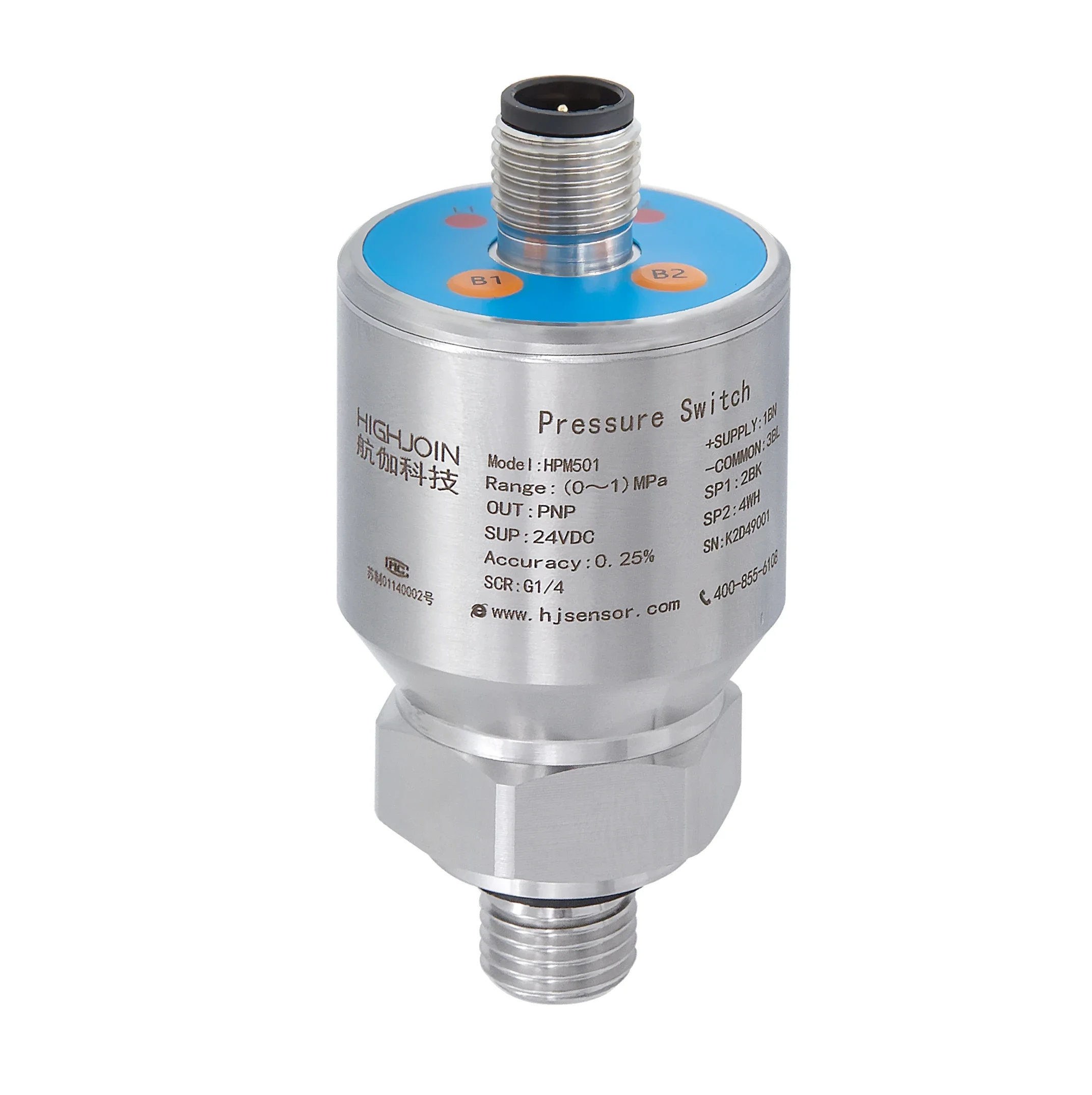 HIGHJOIN  High-Precision Pressure Point Detection Stainless-Steel Protection Grade IP66 HPM501 Compact PNP Pressure Switch