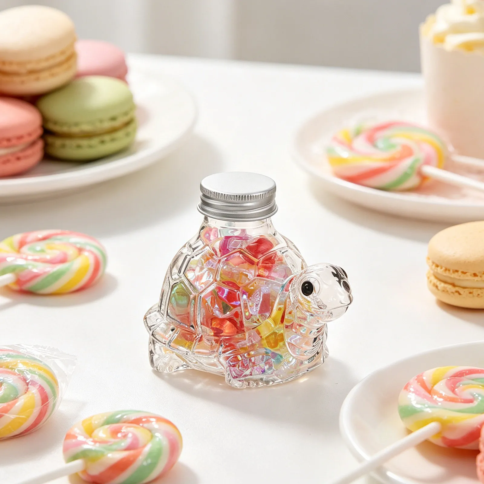 Candy Jar Clear Glass Turtle-Shaped Decorative Container 350Ml Lid Kitchen Pantry Snack Storage Kids Candy Box
