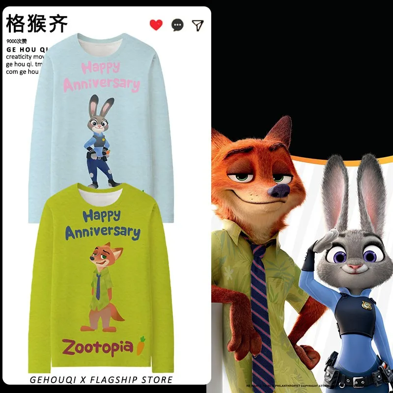 

Crazy Zootopia Joint Long-sleeved T-shirt Man Judi Nick Couple Dress Autumn Design Sense Niche Top