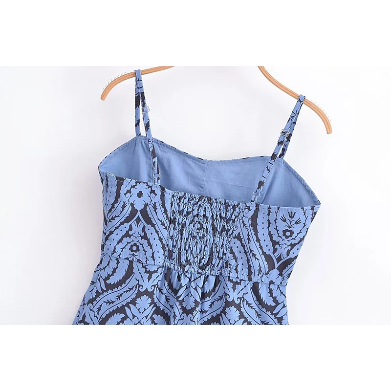 New Women Vintage Geometric Printed Sling Mini Dress Sexy Sleeveless Female Summer Holiday Short Robe