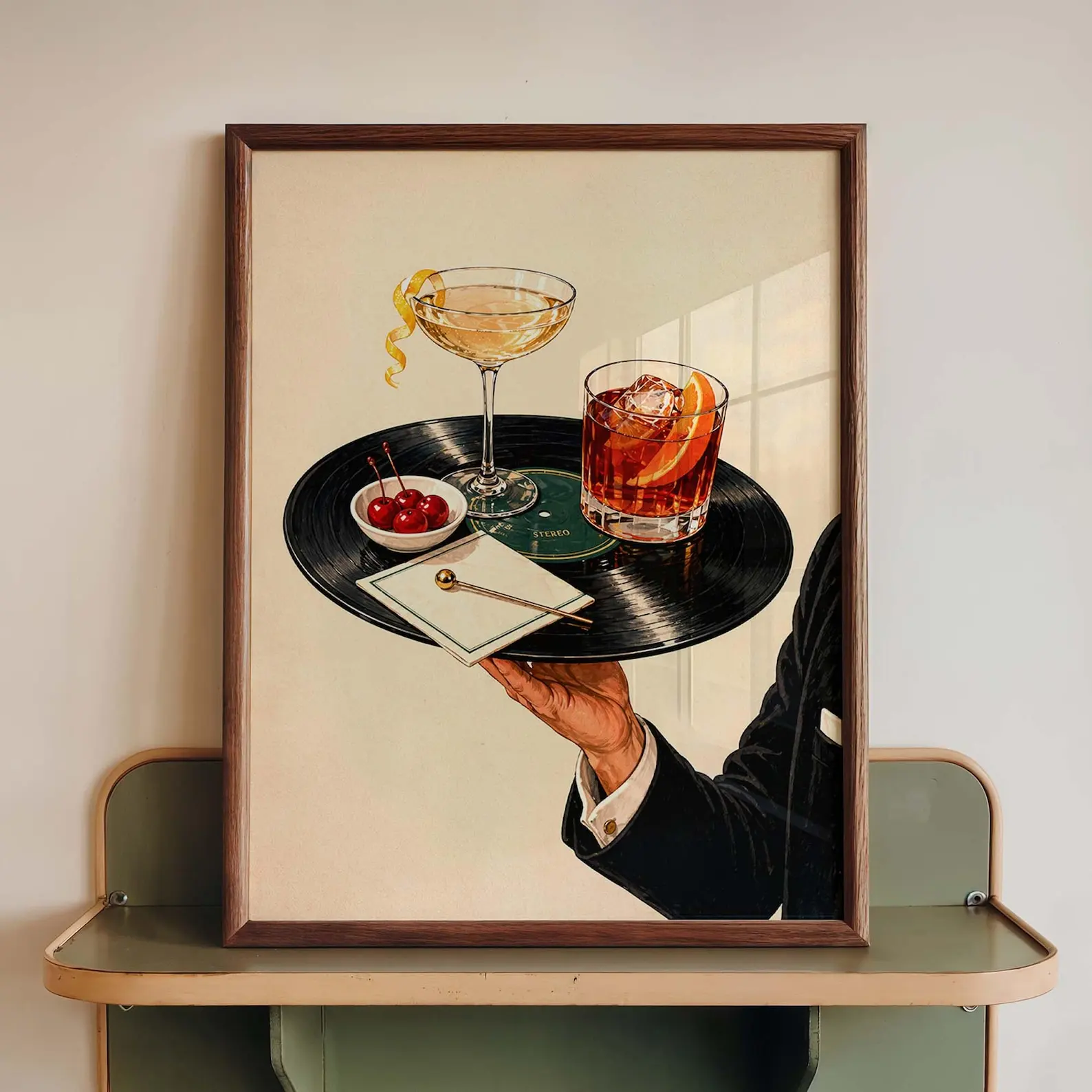 Vintage Vinyl Record Cocktail Canvas Poster Retro Jazz Art Canvas Painting Abstract Wall Decor for Bar Living Room Bedroom Decor view 3