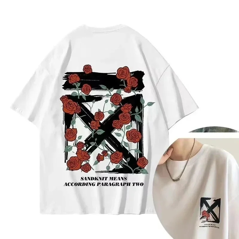 Nova Camiseta Masculina de Verão 2026 com Estampa Gráfica, Camisetas Femininas de Luxo de Manga Curta, Roupas Soltas de Algodão Puro e Macio