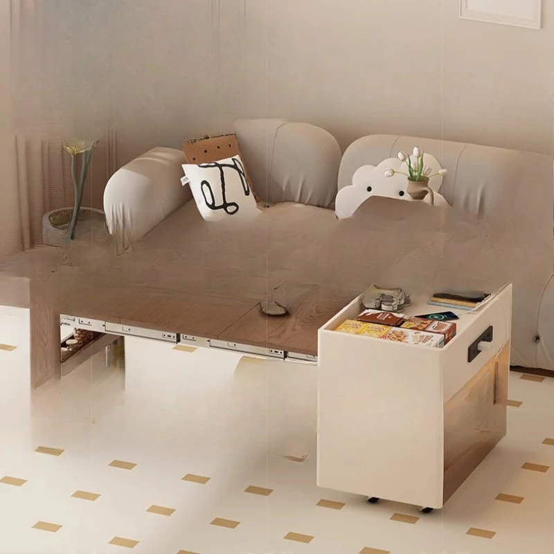 Medieval cream wind retractable folding coffee table movable small apartment household living room
