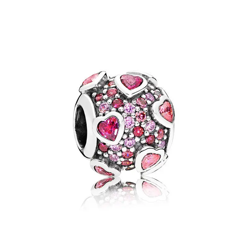 New 925 Sterling silver Pink Zircon Valentine's Day Collection Charm Bead fit Original Pendant Charms Bracelet DIY Women Jewelry