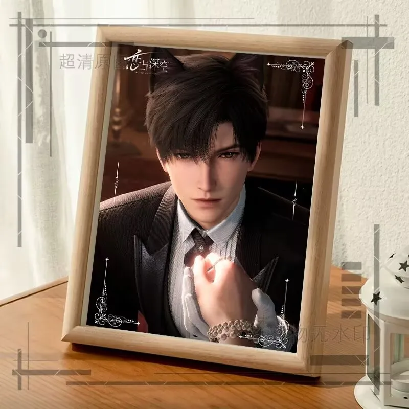 愛と深空、猫ポスター、シンプルなスタイルのガラス木製フォトフレーム、寮の机の装飾、オフィステーブルディスプレイギフト