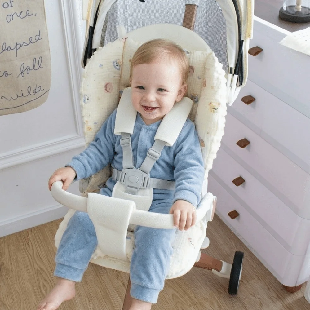 Soft Baby Stroller Seat Cushion Breathable Machine Washable Stroller Accessories Comfortable Cartoon Pattern