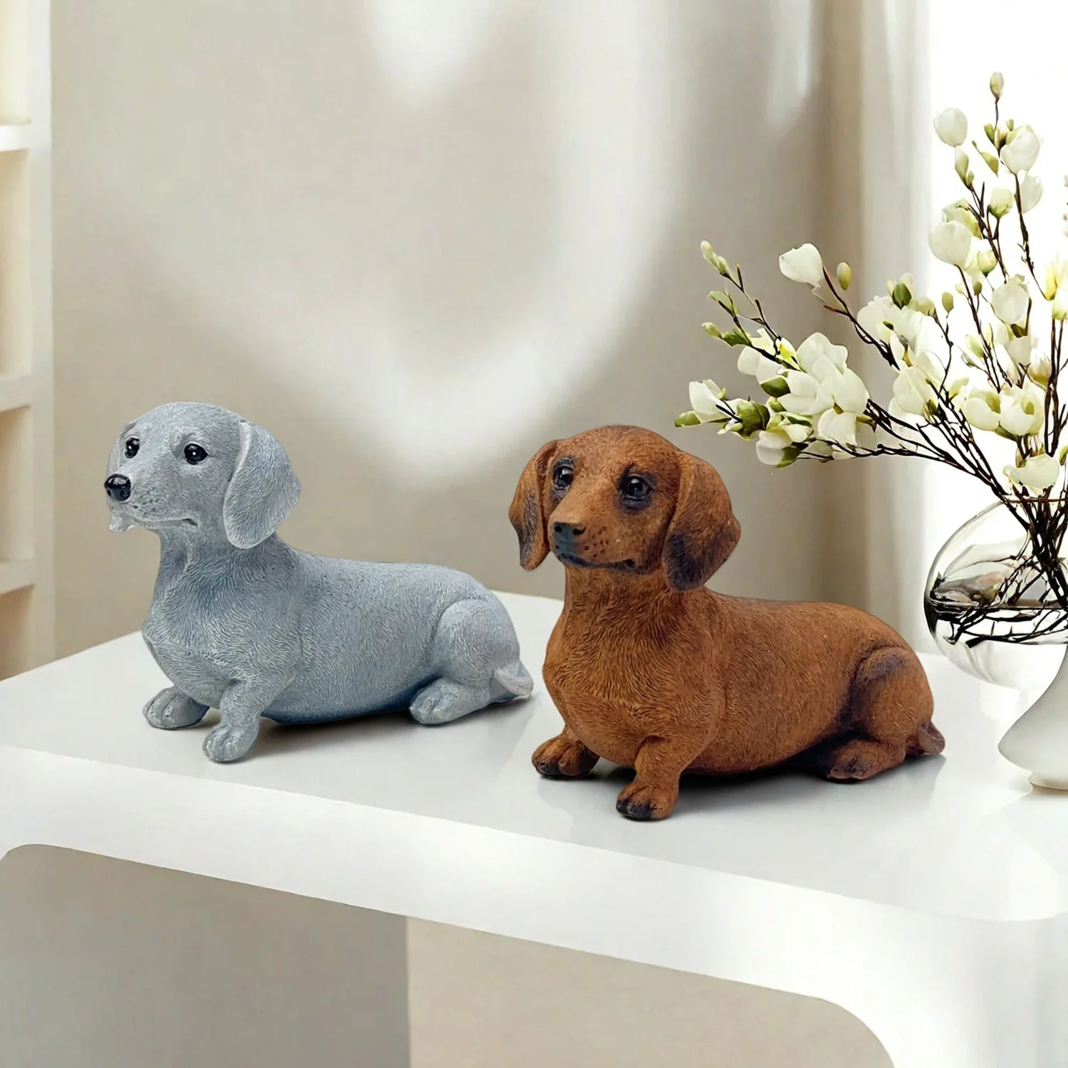 Estatua de Perro Dachshund de Simulación, Modelo Animal, Pequeño Adorno, Juguete de Perro Cachorro, Decoración para Jardín Exterior, Artesanía de Resina, Decoración del Hogar