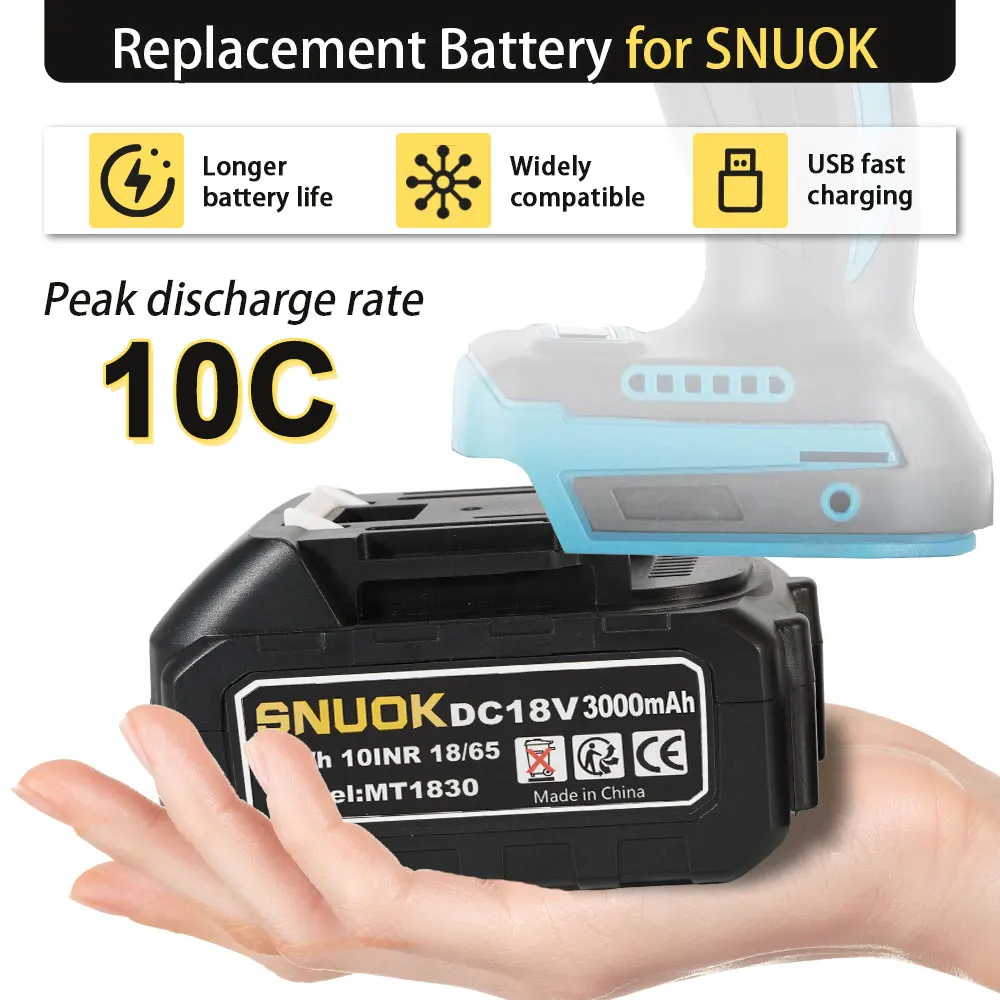 بطارية أداة الطاقة SNUOK كابل TypeC 2000-3000 مللي أمبير في الساعة منشار شحن سريع مفتاح ربط بديل لبطارية ليثيوم ماكيتا 18 فولت #4