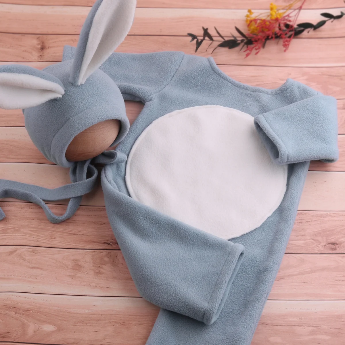 Ylsteed Newborn Photo Shooting Outfits Baby Jumpsuit Overall with Rabbit Ears Hat Infant Photography Accessories