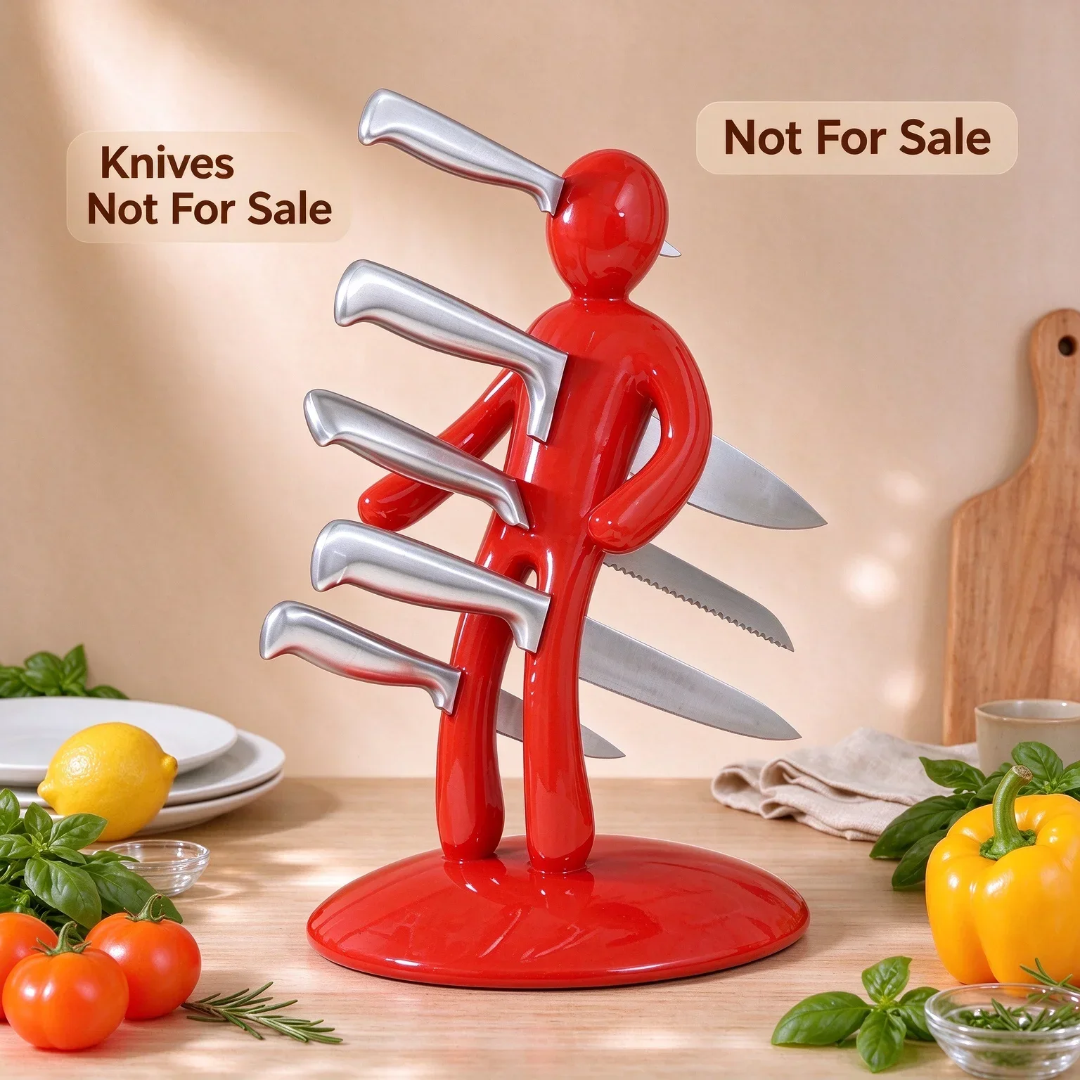 Creative Red Human-shaped Knife Holder, Household Knife Rack with Figure ABS Base