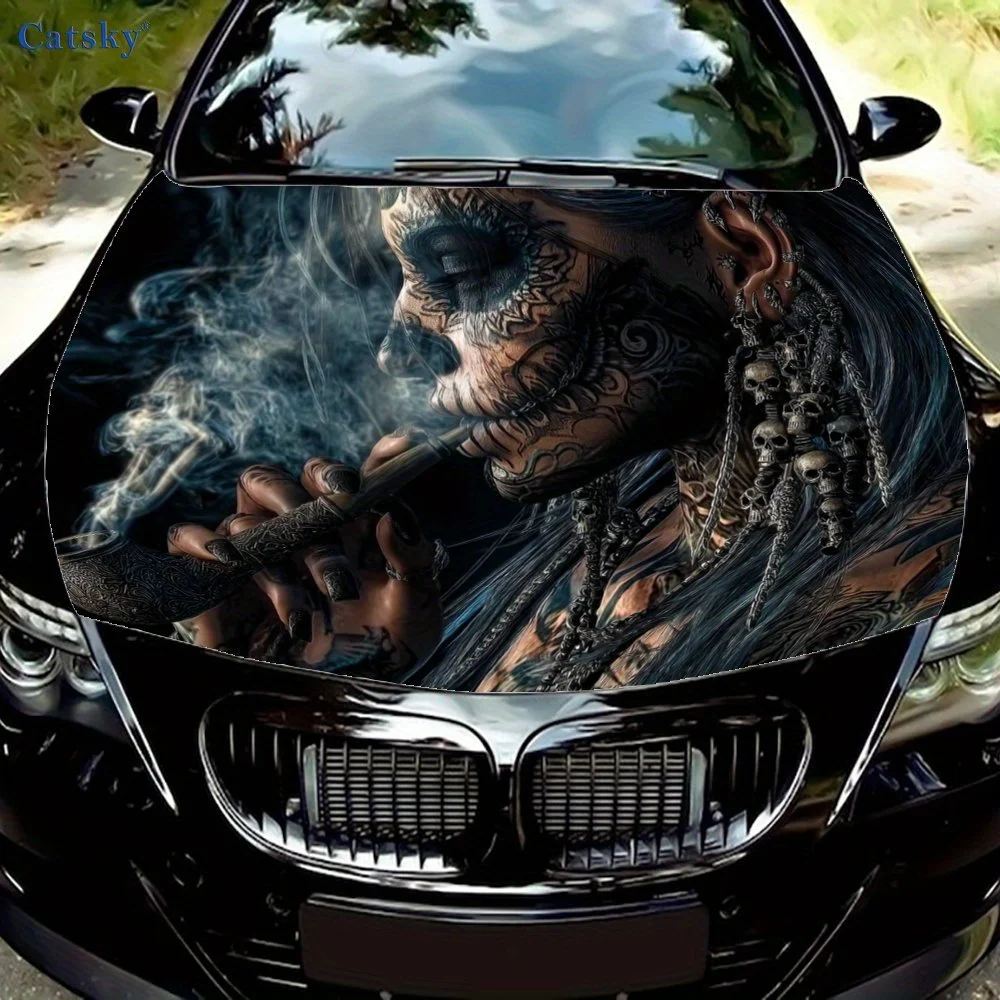 

Gothic Tattoo Girl Car Hood Wrap-Waterproof & Scratch-Resistant Vinyl Sticker For Trucks, Cars, And Motorcycles-Easy To Install,