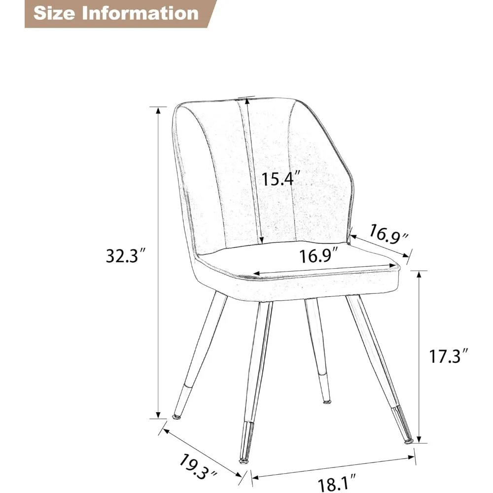 زوج من كراسي تناول الطعام المصنوعة من الجلد الصناعي الأبيض الحديث، وكراسي المطبخ المنجدة الأنيقة لغرفة الطعام، وكراسي جانبية بأرجل معدنية بدون ذراع #2