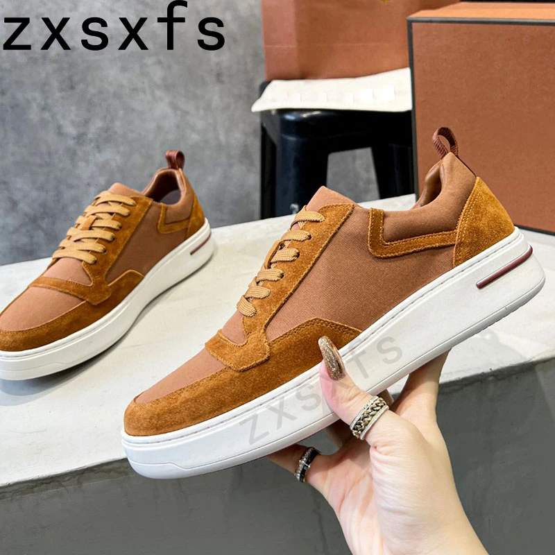 Casual Sneakers Men Genuine Leather Lace Up Flat Shoes Male Round Toe Patchwork Running Shoes Comfort Sports Shoes Man 2023