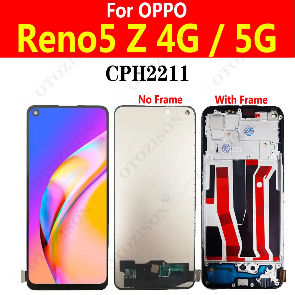 Incell Screen With Frame For OPPO Reno5 Z Display CPH2211 Reno5Z 4G 5G LCD Touch Sensor Digitizer Assembly Reno 5Z Replacement