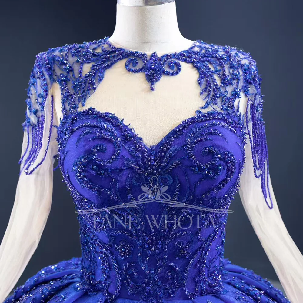 

Роскошное синее длинное вечернее платье женское с круглым вырезом, длинными рукавами, шнуровкой на спине, пайетками и вышивкой, на заказ, Robe De Soirée 2026