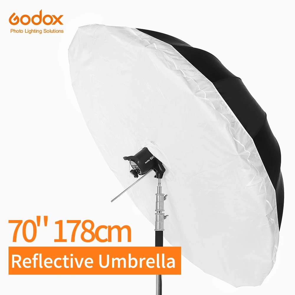 

Godox 75 Inch 178cm Silver Black Reflective Umbrella Lighting Light Umbrella with Large Diffuser Cover
