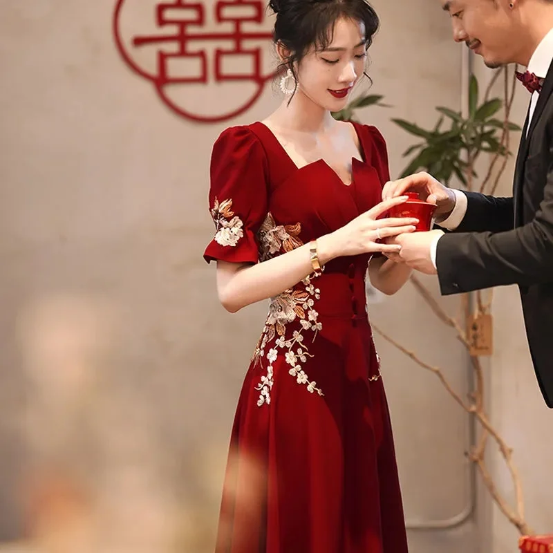 Bride 2023 New Wedding Dresses Toast Dresses: Can Wear Engagement Wedding Dresses Normally, Red Small Slim When Returning Autumn