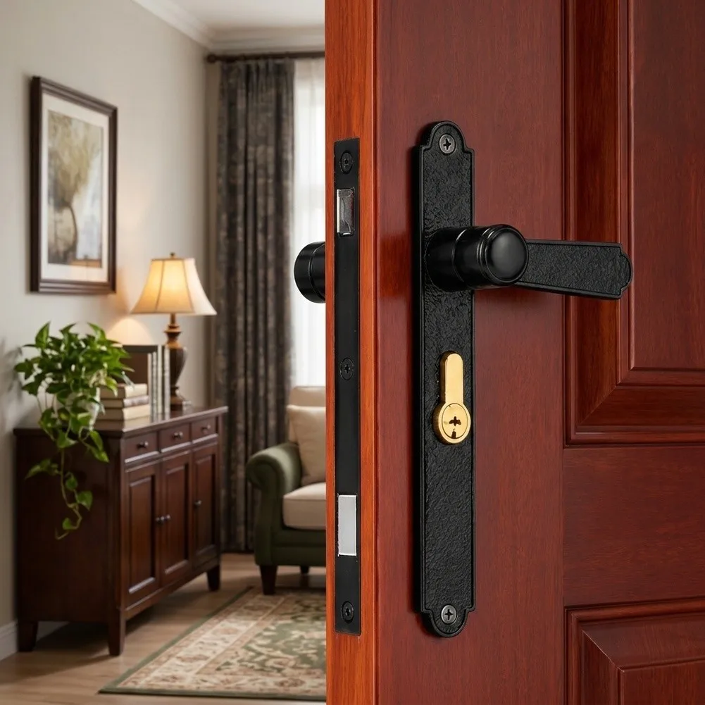 Zinc Alloy Screen Door Handle Lock with Vintage Black Hammered Providing Secure Engagement and Architectural Cohesion