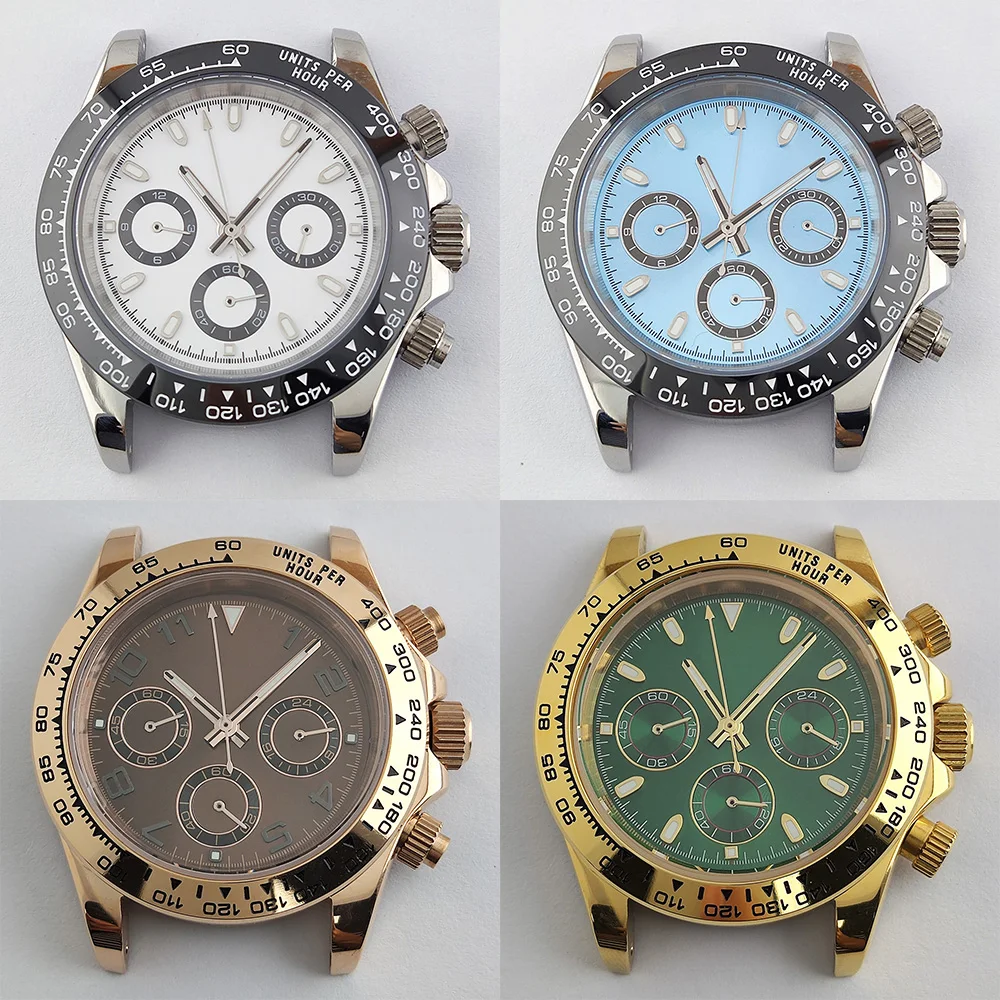 VK63 case 39mm case Japanese chronograph watch VK63 quartz movement stainless steel case sapphire glass watch case