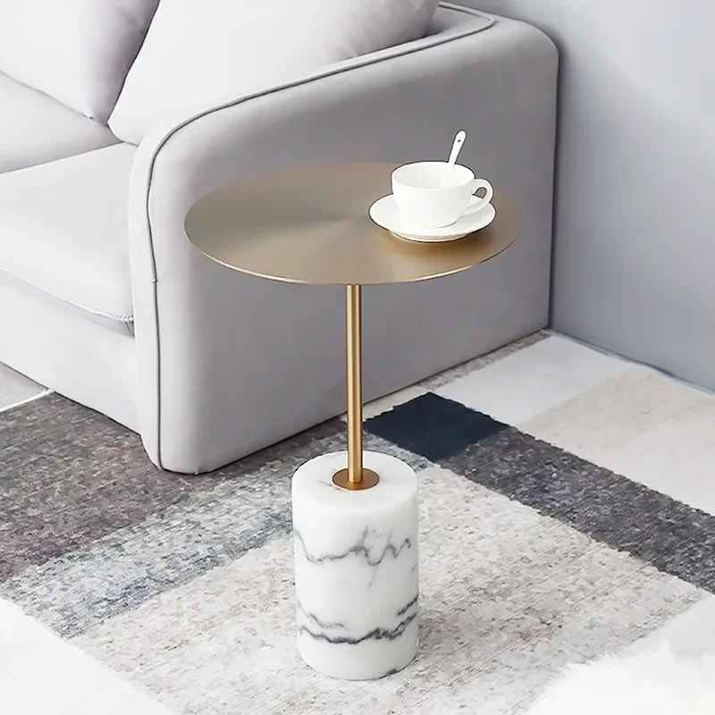 Coffee table living room high-end balcony exquisite small tea table stainless steel gold-plated edge table modern simple marble