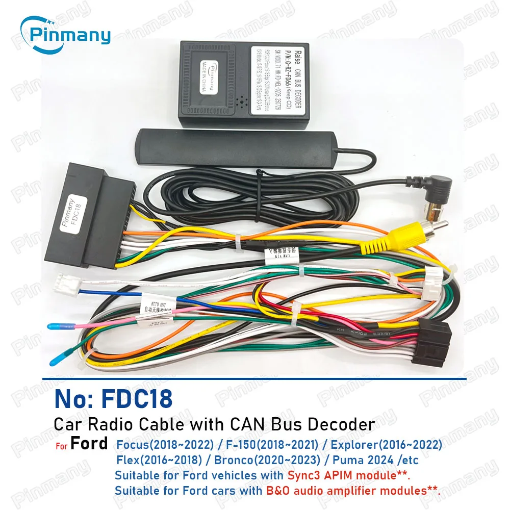

Pinmany Car Radio Cable FDC18 B&O Audio Wire Harness adapter with CAN Bus Decoder for Ford Explorer Flex Bronco Puma Focus F-150