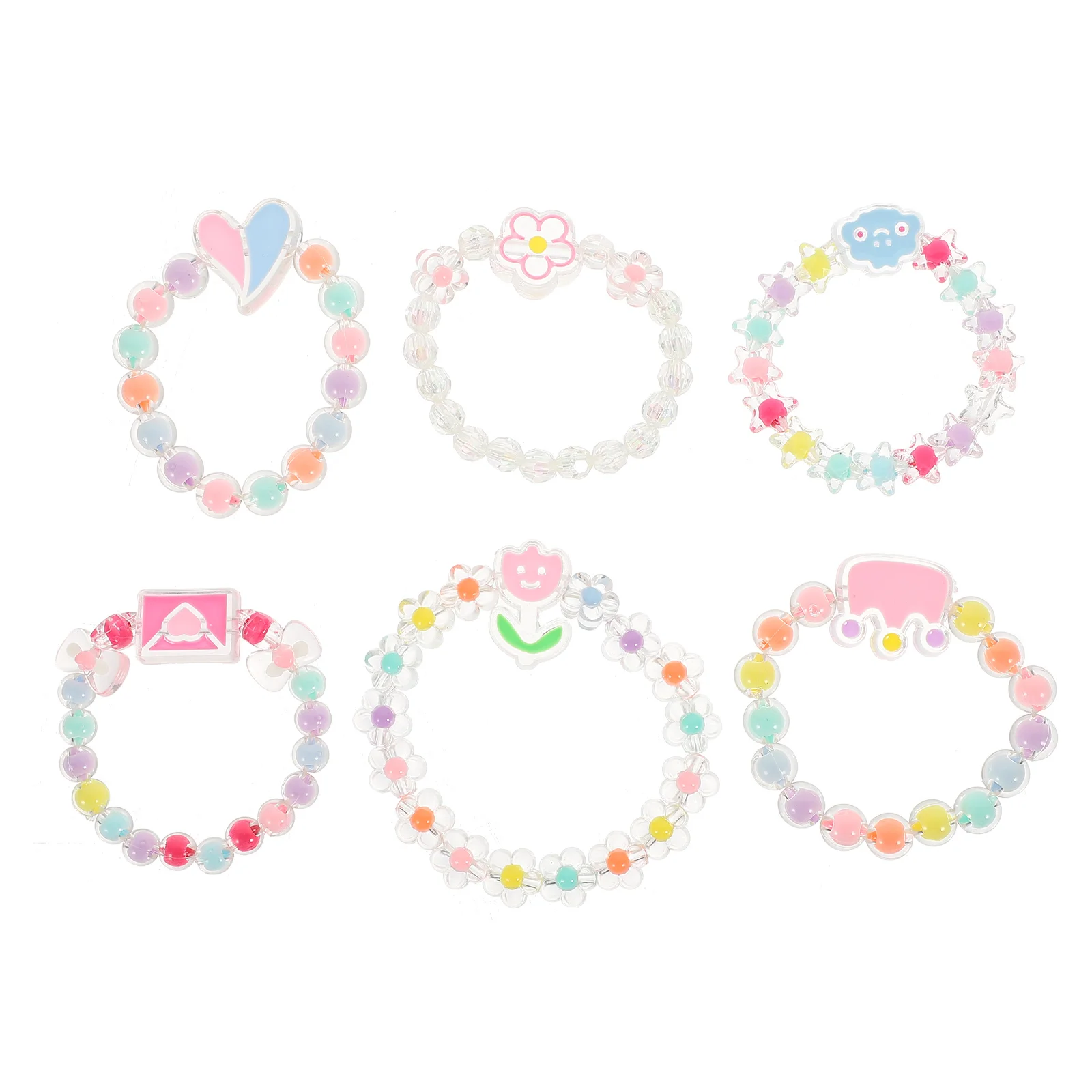 6 Pcs Bracelets Cartoon Kids Jewelry Elastic Beaded Plastic Toddler Girls Child