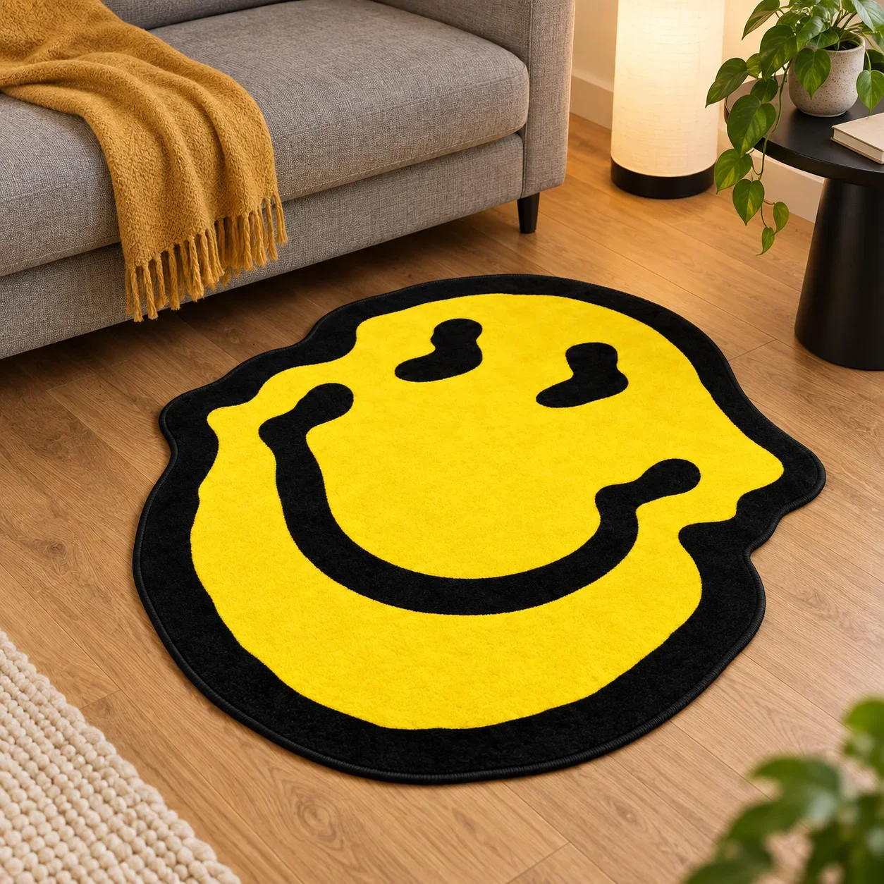 Yellow Melting Smile Irregular Shaped Area Rug, Soft Non Slip Floor Mat for Bedroom Living Room Entryway Nursery Reading Corne