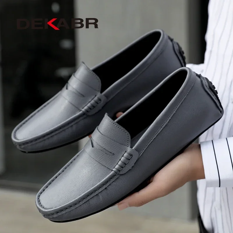 DEKABR Loafers Shoes Men Fashion Shoes New Spring Comfy Men\'s Flats Moccasins Classic Original Leather Men Casual Shoes