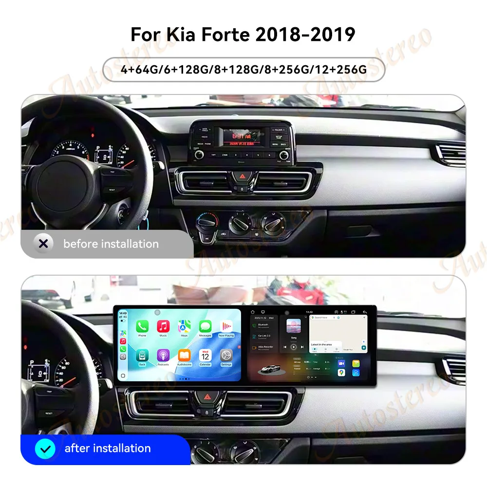 Dual Screen 10.1 Car Radio For Kia Forte 2018-2019 Android Auto GPS Navigation Multimedia Stereo Receiver Head Unit Offline Maps