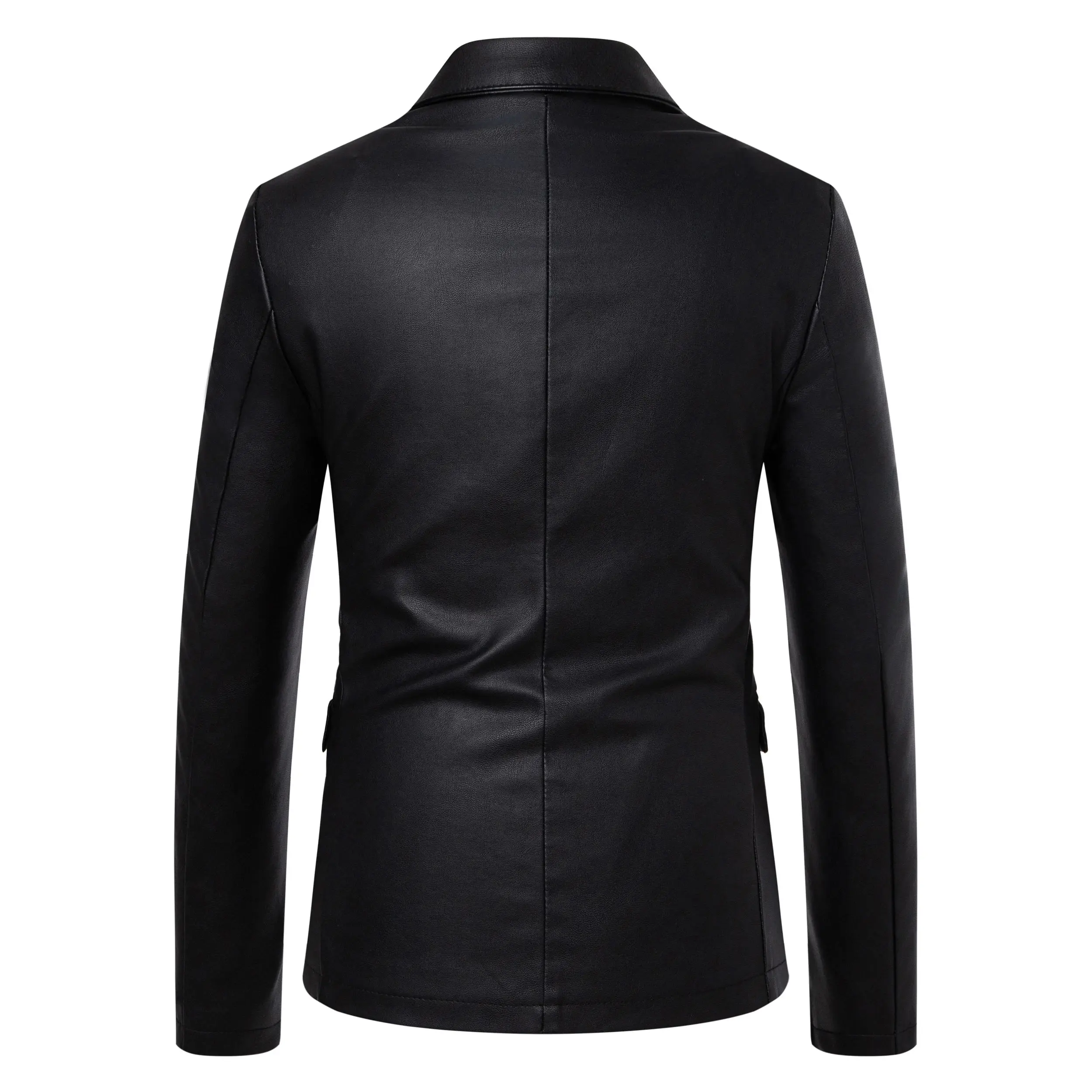 سترات الخريف الجلدية الصناعية للرجال الأعمال 1 زر بدوره إلى أسفل الياقة #4