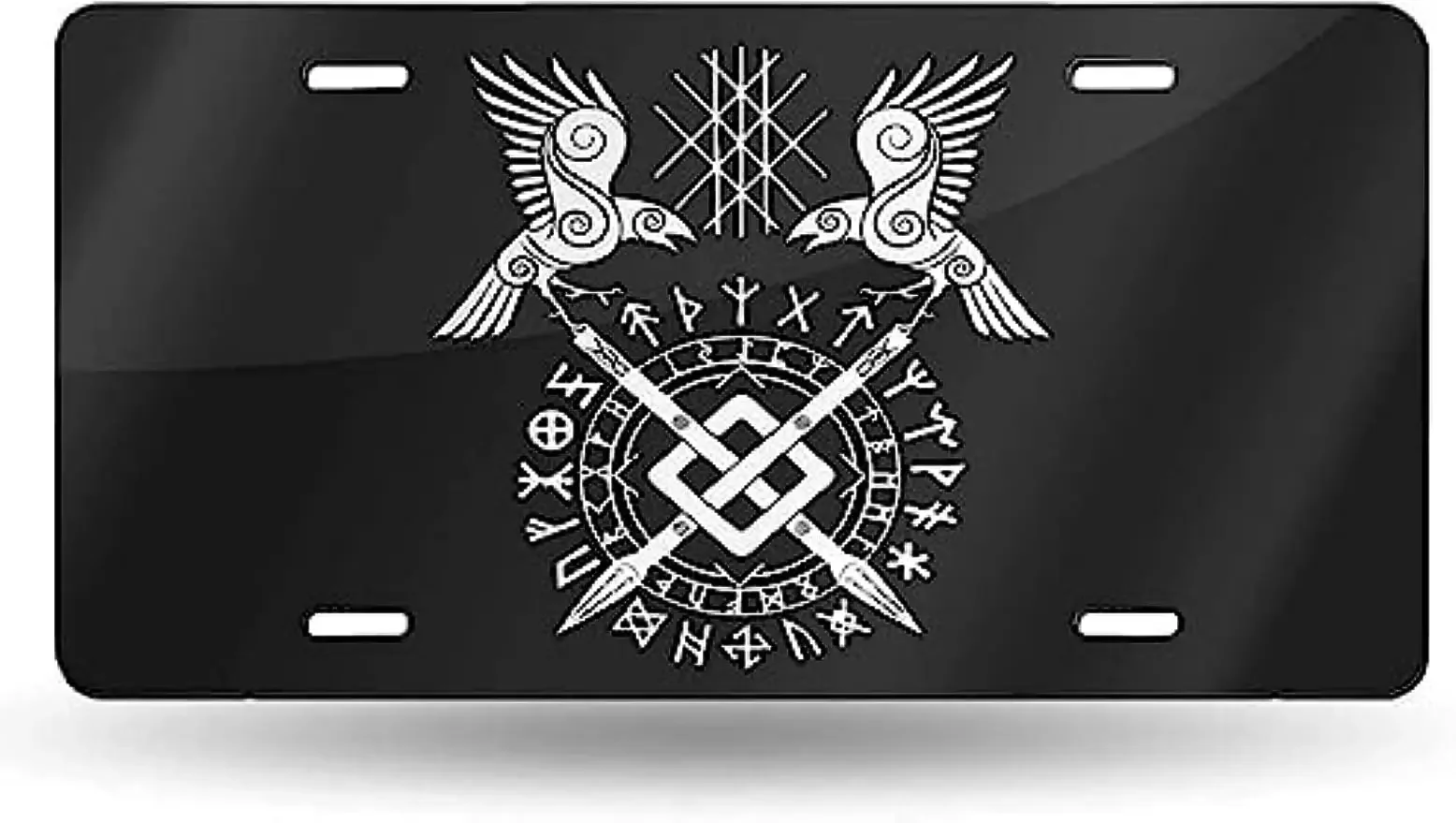 Twin Ravens of Odin Norse Pagan Symbol License Plate Custom Novelty Aluminum License Plate Tag Gift for US 6 x 12 inch 4 Holes