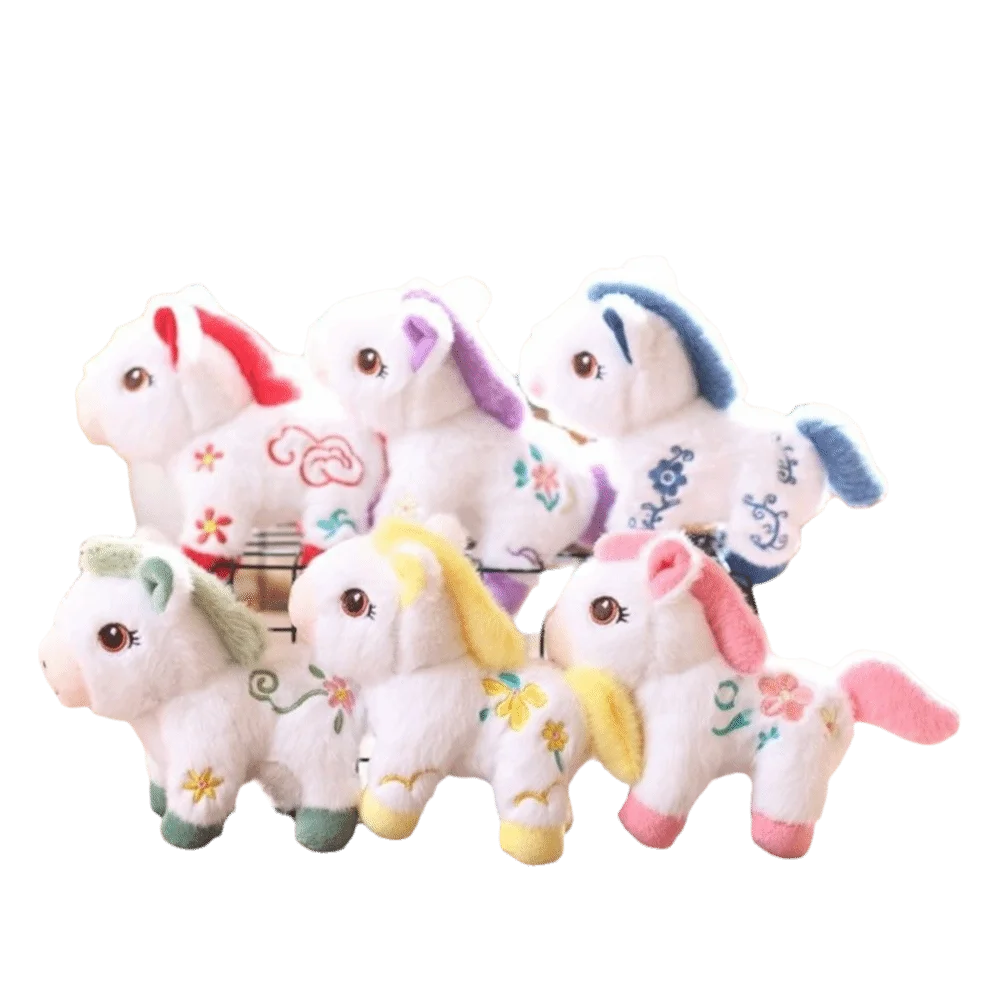 新しい動物馬の吊り下げ飾り、柔らかいポニーキーホルダー15cm、馬年マスコットポニーペンダントバッグチャーム