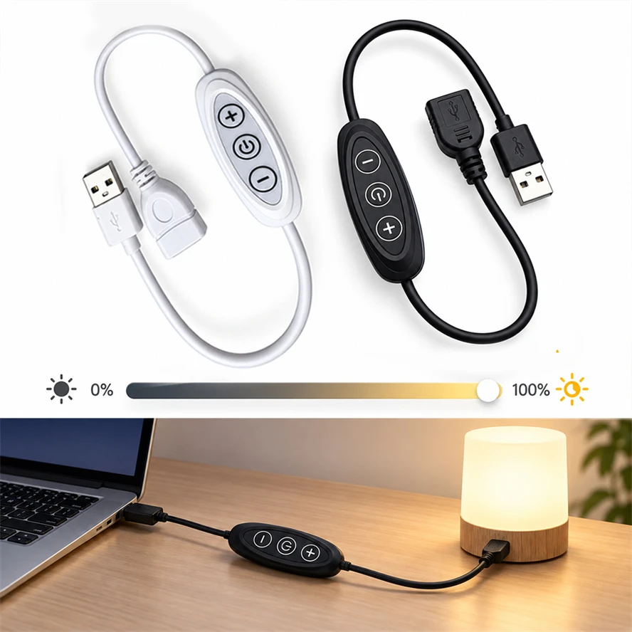 Inline Controller 5V 2A USB Dimmer Switches 8-Level Dimming 3 Key Control Stepless Dimming for Laptop Socket Home Lighting Parts