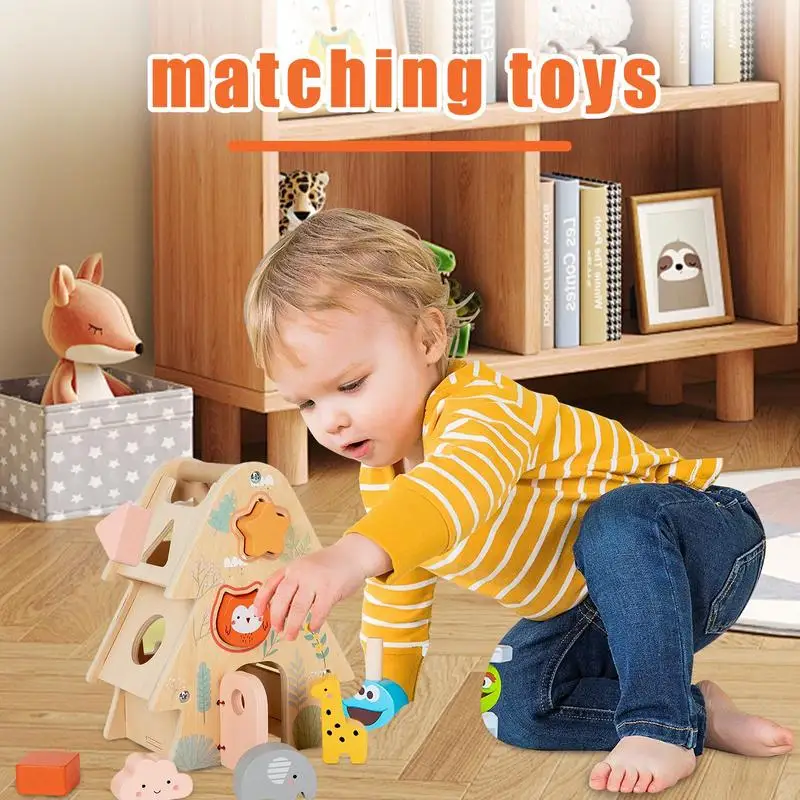 Wooden Geometric Matching Toys Kid's Wooden Shape Matching Toy Built-in Large Space Design Early Education Toy For Home Outdoors