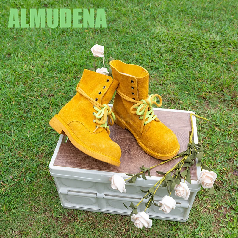 الرجعية جولة تو الجبهة الدانتيل يصل أحذية قصيرة في لون الحلوى المضادة للانزلاق البقرة المدبوغ النمط البريطاني الارتفاع زيادة حذاء كاجوال