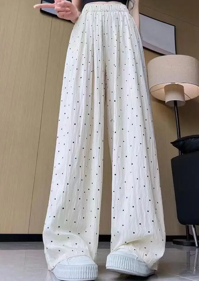 

Summer New Casual High Waisted Polka Dot Loose Straight Leg Elastic Waist Wide Leg Pants For Women,4 Colors