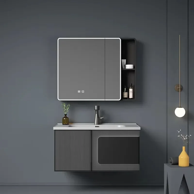 Patented Modern 304 Stainless Steel Bathroom French Makeup Cabinet Stunning Light Emitting Diode Mirror with Bathroom Countertop