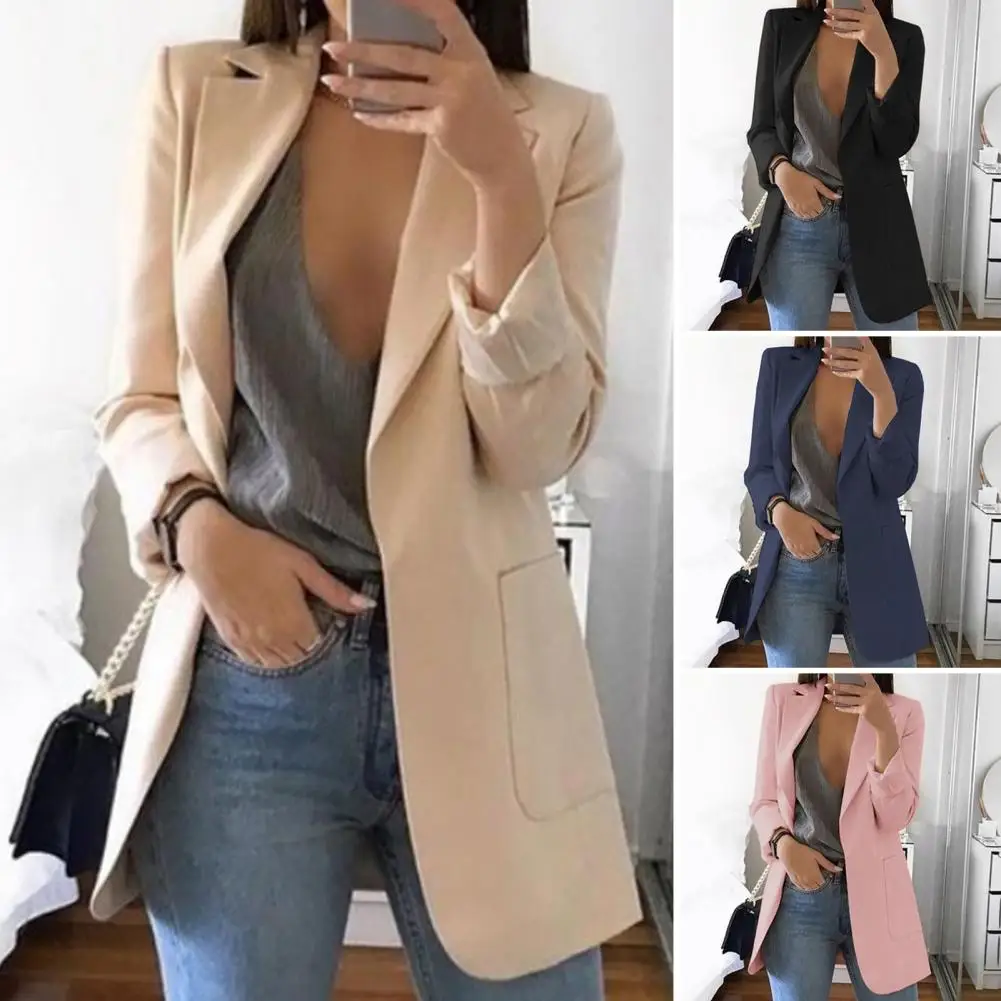 Jaqueta casual frente aberta feminina, elegante blazer de escritório, casaco à prova de vento, sem botão, primavera, outono