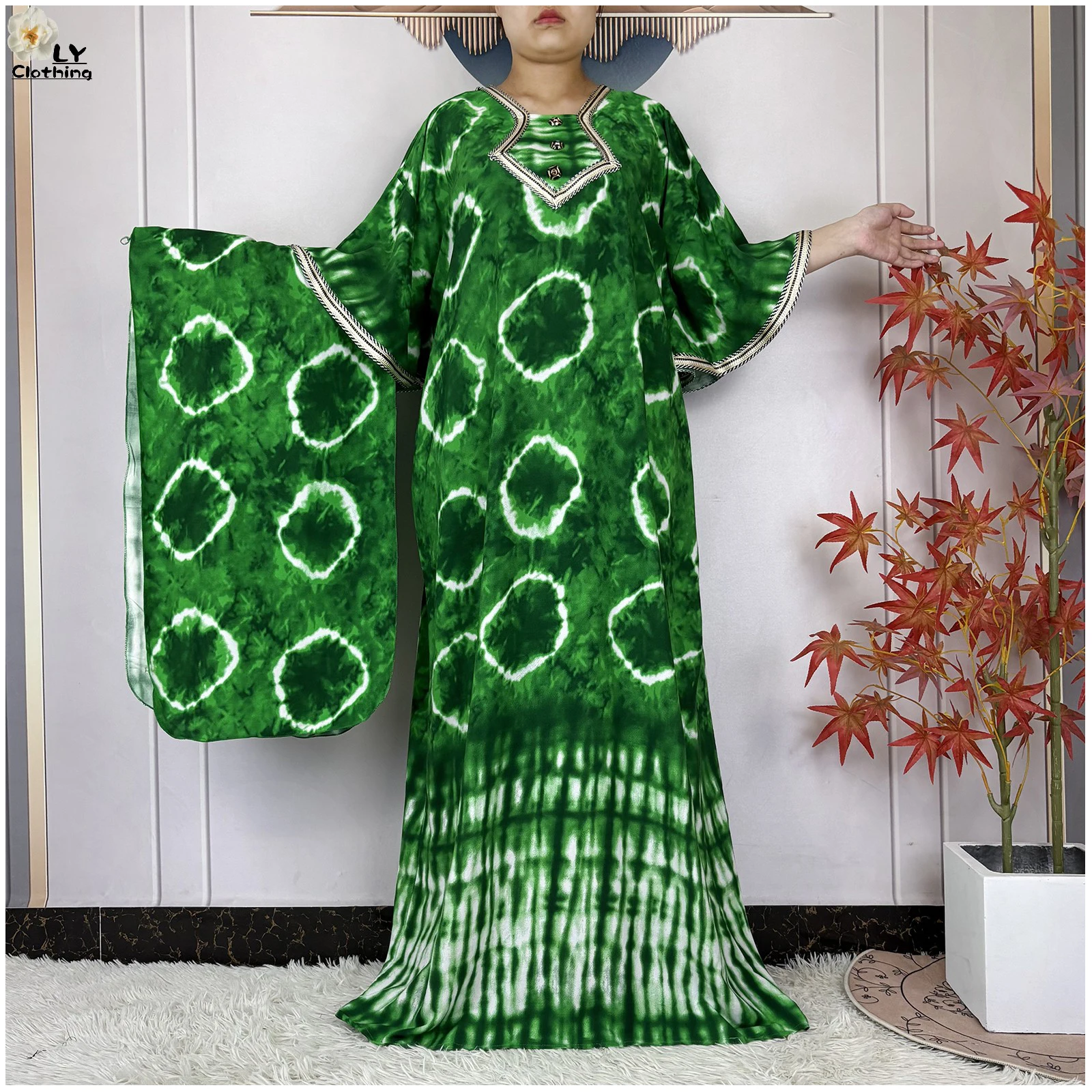 

Новая летняя Абая для женщин, свободное платье с рукавами «летучая мышь» в африканском стиле, однотонное хлопковое платье с цветочным принтом Boubou Maxi Islam, женская африканская одежда