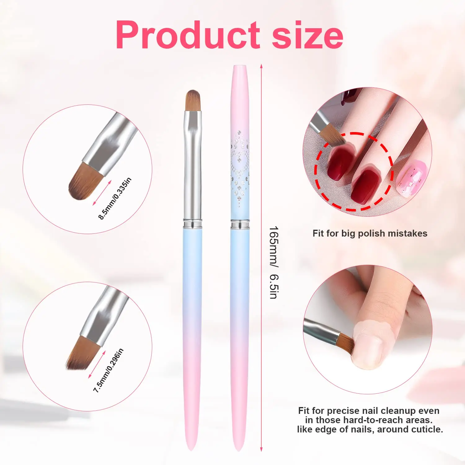 Nail Art Clean Up Brushes, Painting Brushes for Nails with Round & Angled Head Pen Painting Tools for Nail Art Design