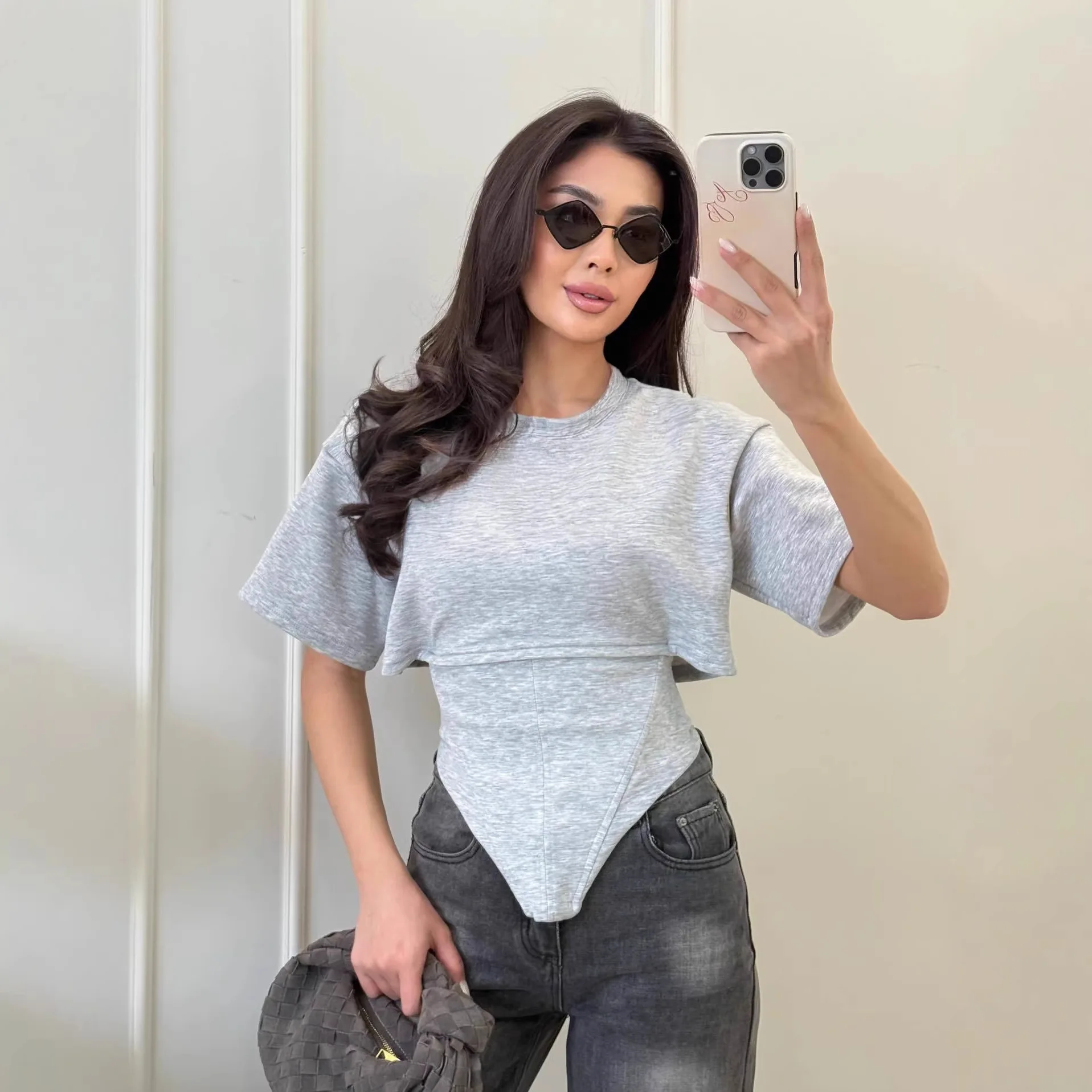 

Crew Neck Short Sleeve T-Shirt Women's Summer Spice Girls Wear Versatile Comfortable Waist Design Top