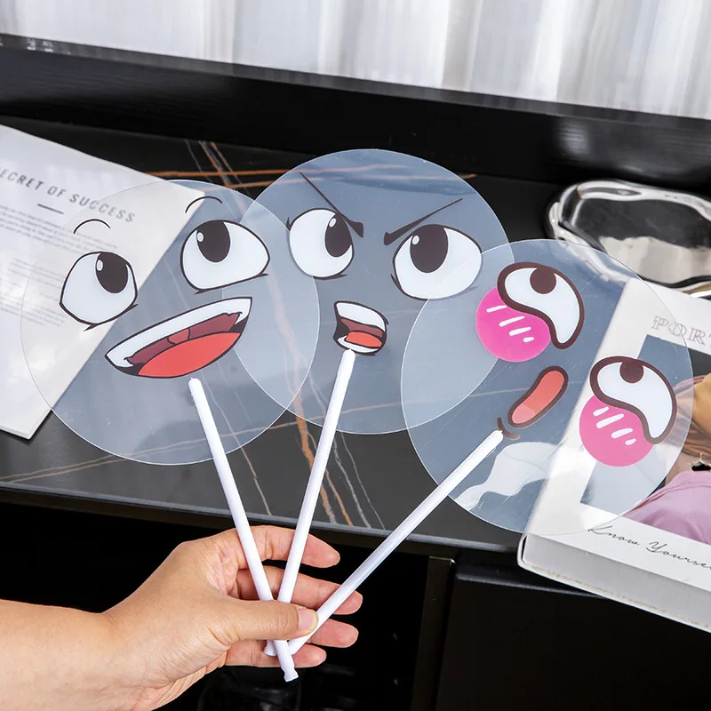 5PCS Funny Cartoon Anime Expression Fan Summer Creative Plastic Handheld Fan Cute Student Party Favours Prank Small Fan Props