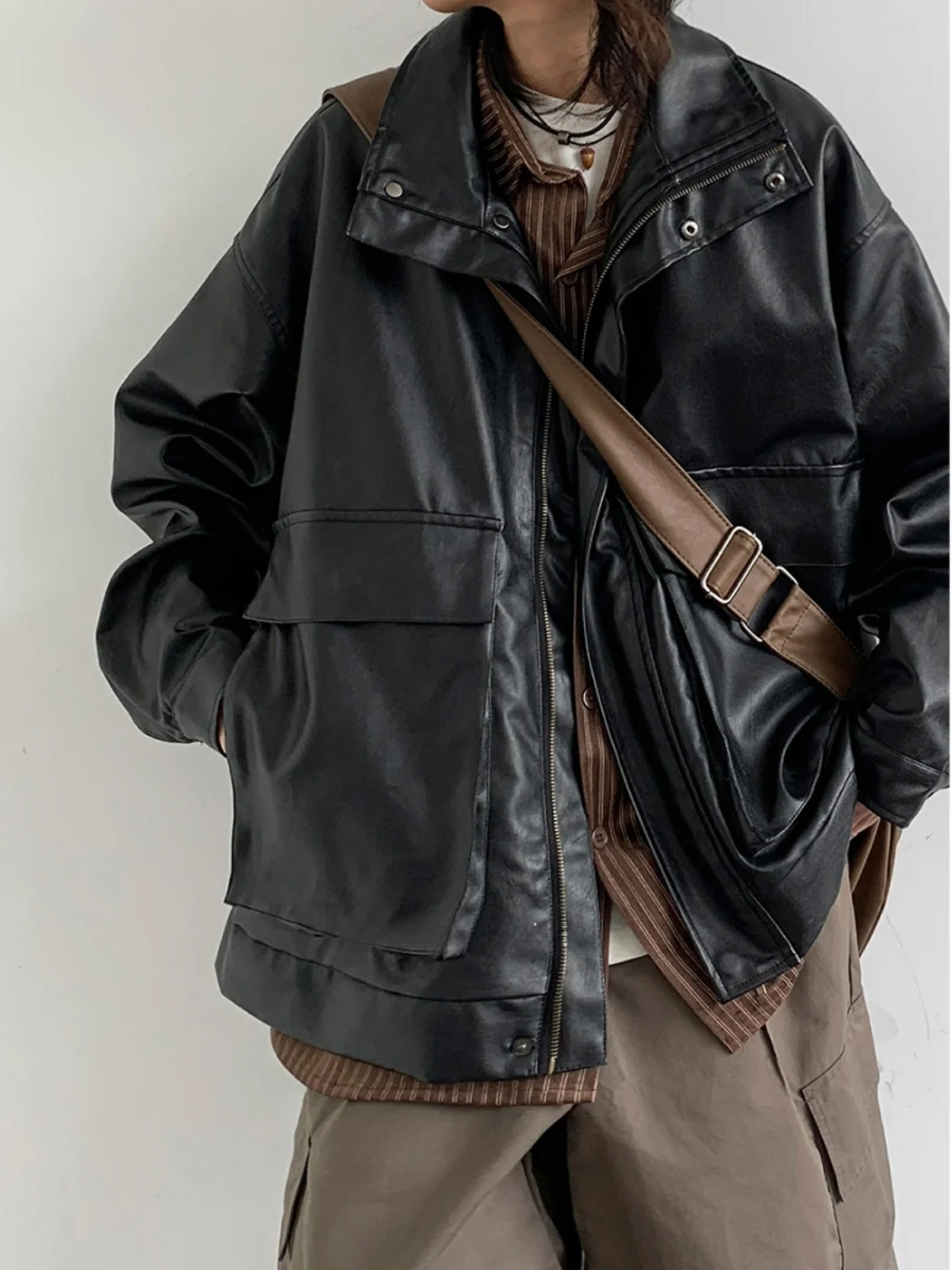 Jesienny Japoński Styl Retro Skórzany Płaszcz Luźny Krój Casualowy Podstawowy Styl Elegancki Damski Męski Studencki Modny Markowy Płaszcz