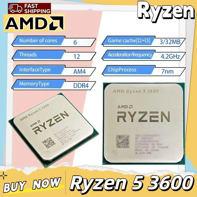 AMD Ryzen 5 3600 CPU 6-Core 12-Thread 4.4GHz Unlocked Desktop Processor Socket AM4 Gaming CPU Without Package