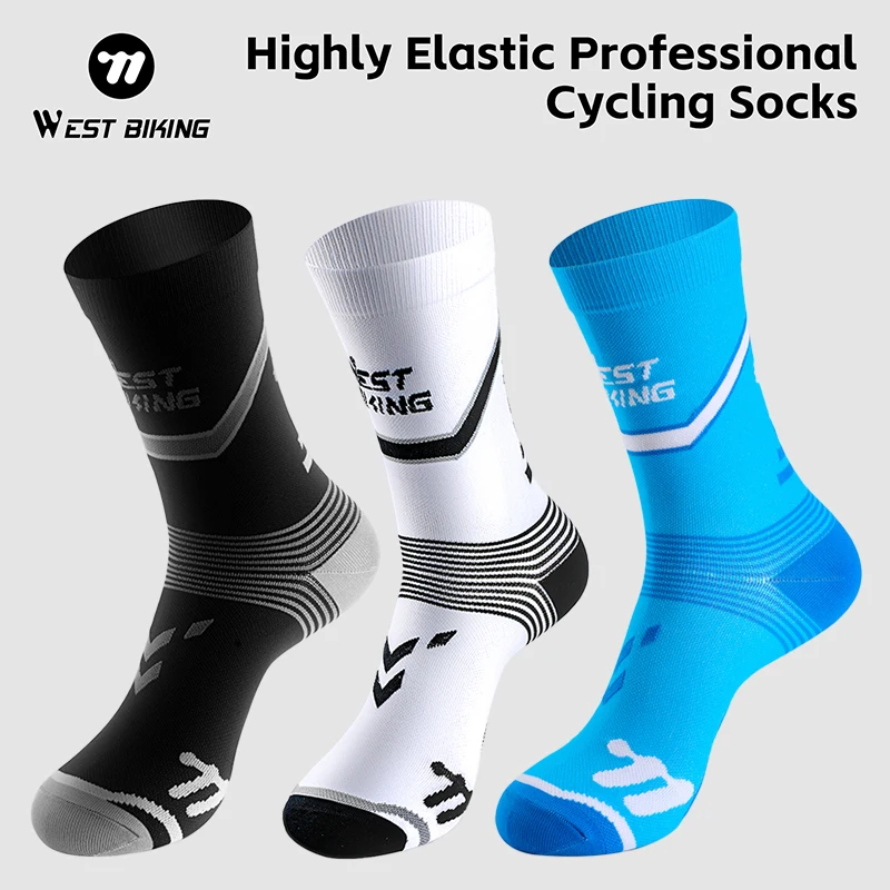 

Носки для мотоциклистов WEST BIKING, высокоэластичные дышащие гольфы для велосипеда, длинные носки для бега на открытом воздухе, пешего туризма, велоспорта